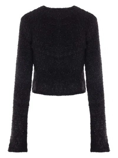 Balenciaga Button Detailing Tweed Cropped Cardigan In Black