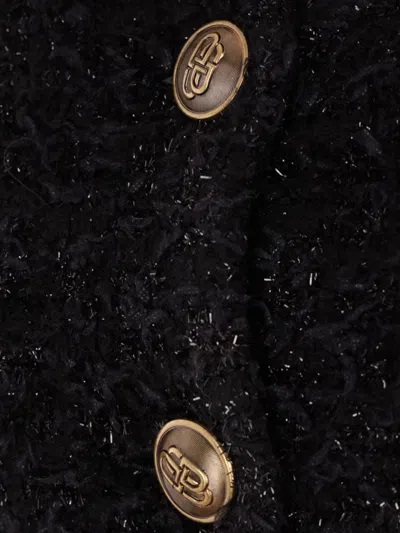 Balenciaga Button Detailing Tweed Cropped Cardigan In Black
