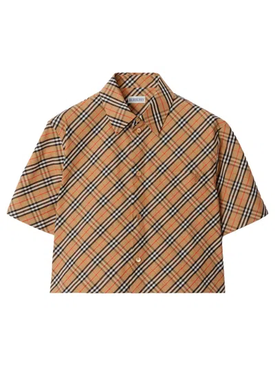 Burberry Women's Cropped Check Cotton Shirt In Neutral