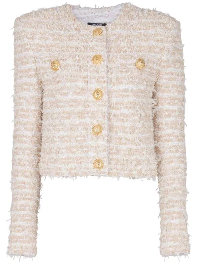 Balmain Cropped Jacket In Neutral