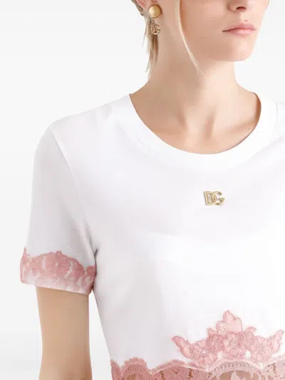Dolce & Gabbana Cropped Jersey T-shirt With Dg Logo And Lace Inserts