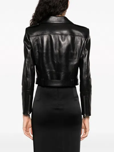 Alexander Mcqueen Cropped Leather Biker Jacket In Black