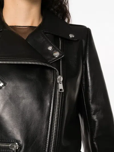Alexander Mcqueen Cropped Leather Biker Jacket In Black