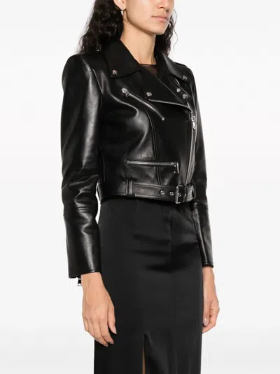 Alexander Mcqueen Cropped Leather Biker Jacket In Black