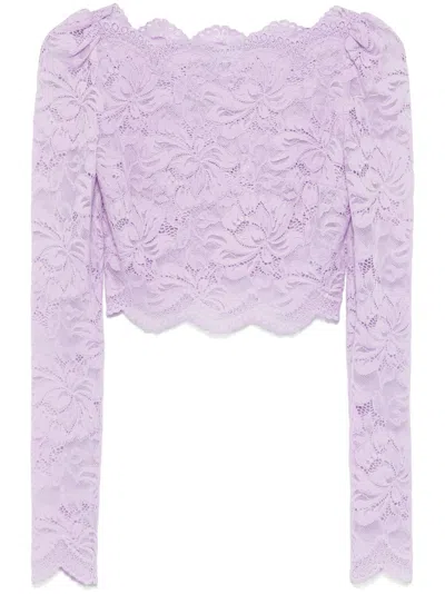 Rabanne Lavender Lace-effect Top With Boat Neckline