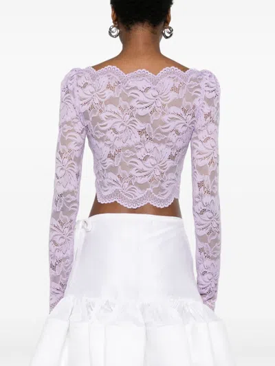 Rabanne Lavender Lace-effect Top With Boat Neckline