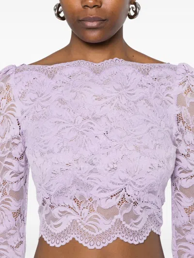 Rabanne Lavender Lace-effect Top With Boat Neckline