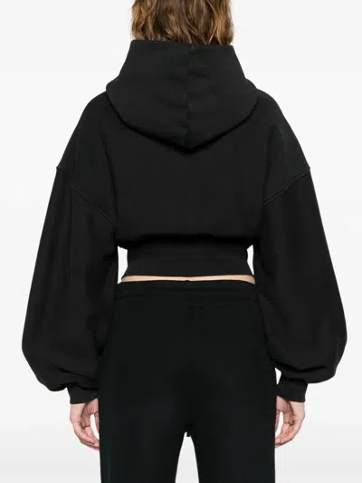 Alexander Wang Cropped Zip-up Hoodie In Black