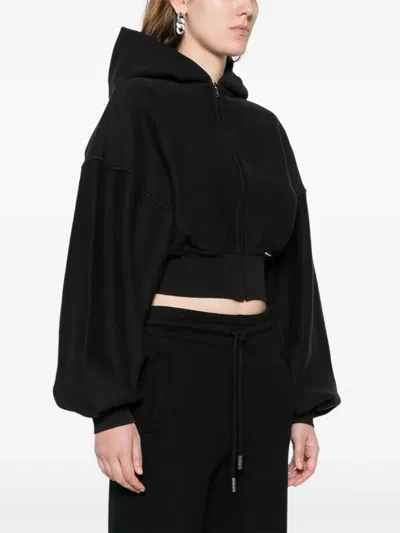 Alexander Wang Cropped Zip-up Hoodie In Black