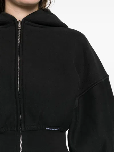 Alexander Wang Cropped Zip-up Hoodie In Black