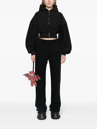 Alexander Wang Cropped Zip-up Hoodie In Black