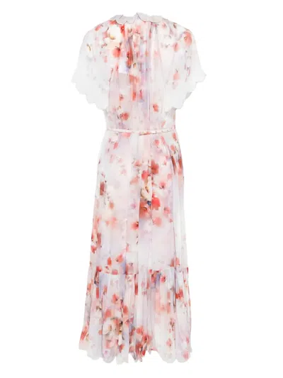 Zimmermann Light Red Floral Dress With Belt