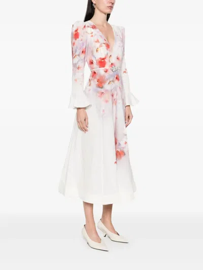 Zimmermann Flower Printed Crush Midi Dress In Linen