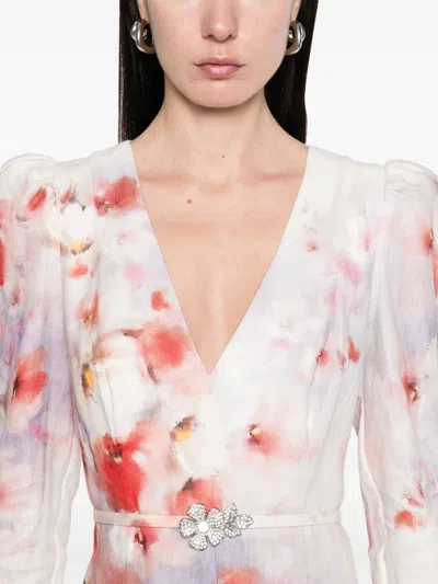 Zimmermann Flower Printed Crush Midi Dress In Linen