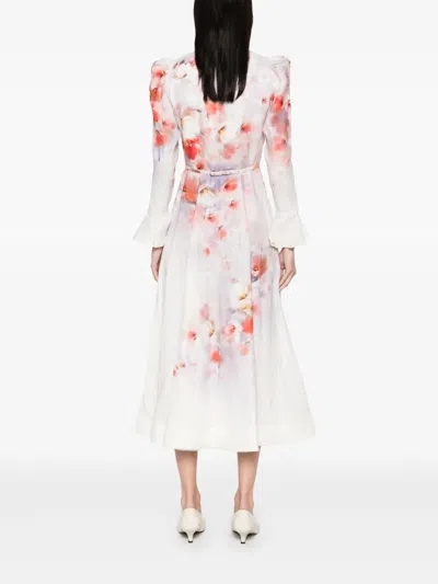 Zimmermann Flower Printed Crush Midi Dress In Linen