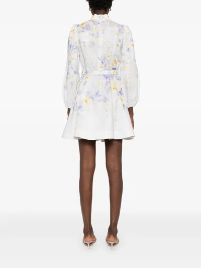 Zimmermann Floral Pattern Dress With High Neckline And Puffed Sleeves