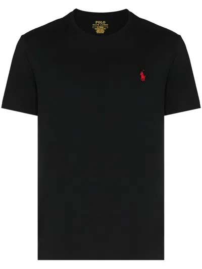 Polo Ralph Lauren Black Crewneck T-shirt With Pony Embroidery On The Front In Black