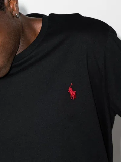 Polo Ralph Lauren Black Crewneck T-shirt With Pony Embroidery On The Front In Black