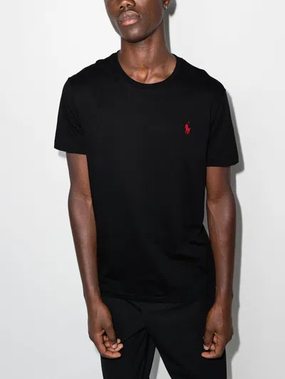 Polo Ralph Lauren Black Crewneck T-shirt With Pony Embroidery On The Front In Black
