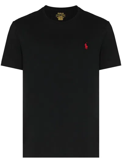 Polo Ralph Lauren Black Crewneck T-shirt With Pony Embroidery On The Front In Black