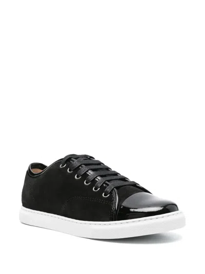 Lanvin Calf Suede Sneakers Metal Eyelet In Black