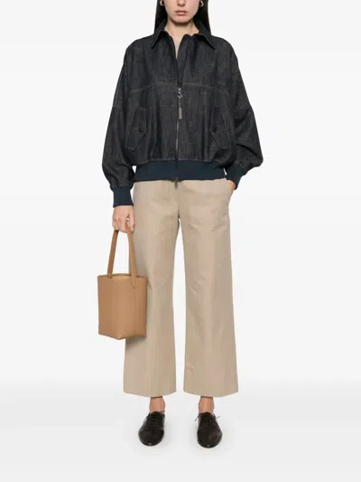 Brunello Cucinelli Denim-effect Twill Bomber Jacket With Shiny Zip