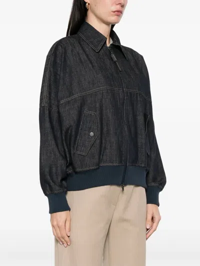 Brunello Cucinelli Denim-effect Twill Bomber Jacket With Shiny Zip