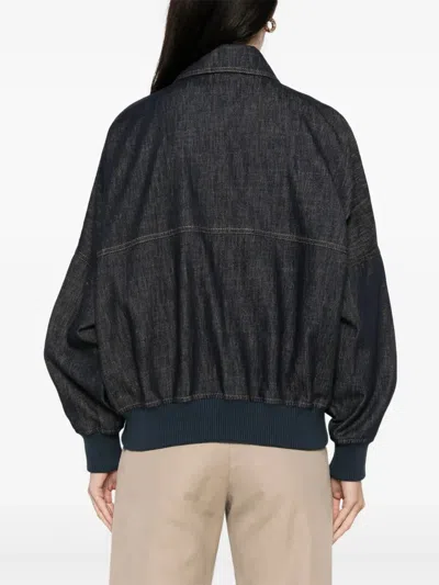 Brunello Cucinelli Denim-effect Twill Bomber Jacket With Shiny Zip