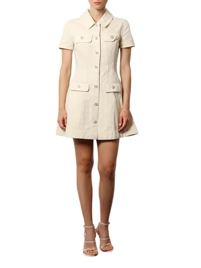 Self-portrait Structured Beige Dress With Classic Collar And Flap Pockets In Neutral