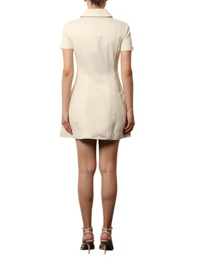 Self-portrait Structured Beige Dress With Classic Collar And Flap Pockets In Neutral