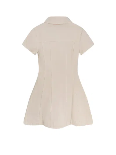 Self-portrait Structured Beige Dress With Classic Collar And Flap Pockets In Neutral