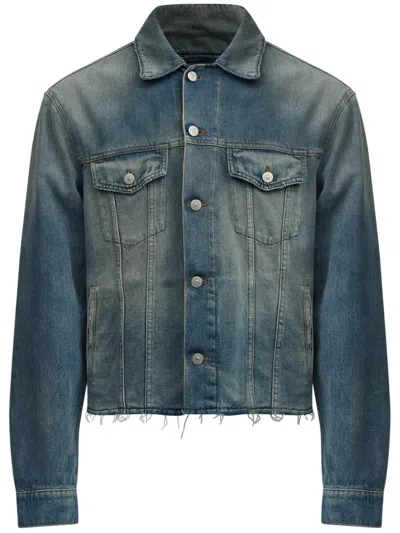Mm6 Maison Margiela Men's Paint Splashed Denim Jacket In Blue