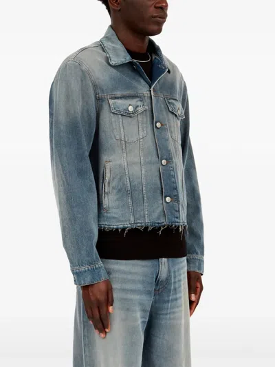 Mm6 Maison Margiela Men's Paint Splashed Denim Jacket In Blue