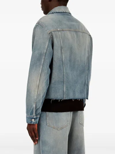 Mm6 Maison Margiela Men's Paint Splashed Denim Jacket In Blue