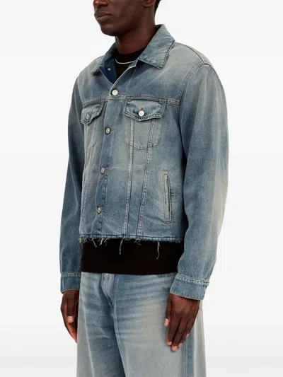 Mm6 Maison Margiela Men's Paint Splashed Denim Jacket In Blue