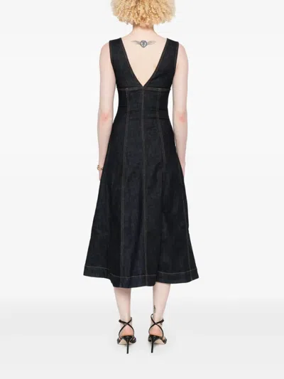 Self-portrait V-neck Denim Midi Dresses In Blue