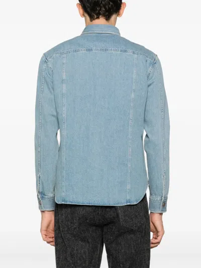 Tom Ford Light Blue Western Panel Shirt With Flap Pockets In Blue