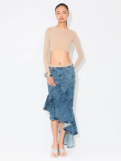 Alaïa Denim Spiral Skirt In Blue