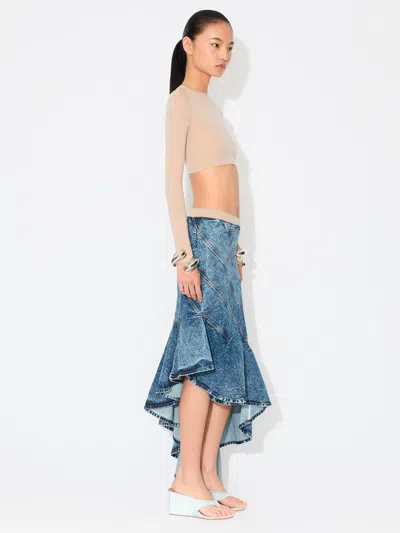 Alaïa Denim Spiral Skirt In Blue
