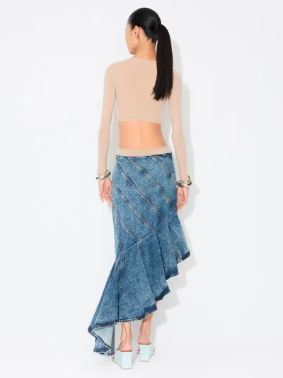 Alaïa Denim Spiral Skirt In Blue