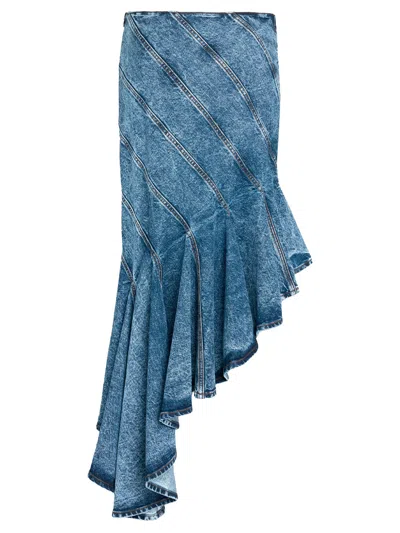 Alaïa Denim Spiral Skirt In Blue