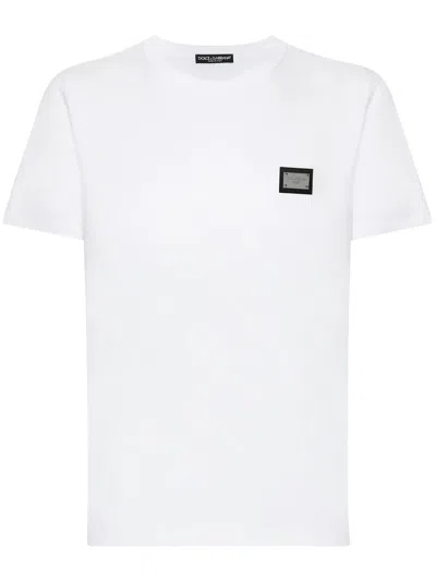 Dolce & Gabbana White Crewneck T-shirt With Logo Plate In Cotton Man In White