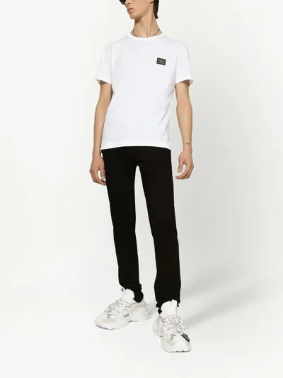 Dolce & Gabbana White Crewneck T-shirt With Logo Plate In Cotton Man In White