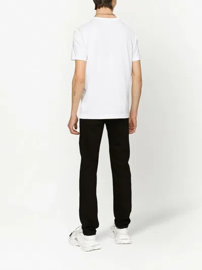 Dolce & Gabbana White Crewneck T-shirt With Logo Plate In Cotton Man In White