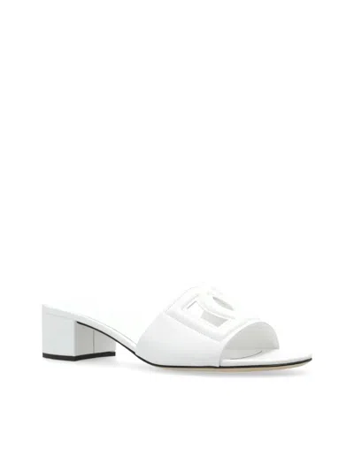 Dolce & Gabbana White Mules With Low Heel And Dg Millennials Detail In Smooth Leather Woman