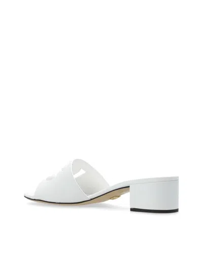 Dolce & Gabbana White Mules With Low Heel And Dg Millennials Detail In Smooth Leather Woman
