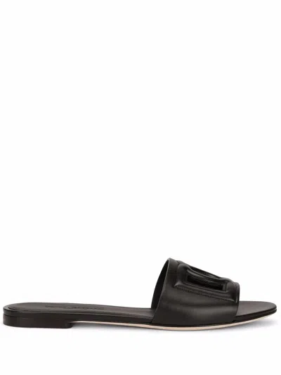 Dolce & Gabbana Black Flats With Cut-out Band And Dg Logo In Soft Rubber Woman In Black