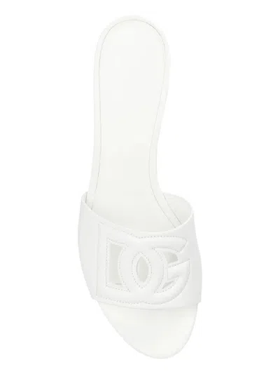 Dolce & Gabbana White Mules With Low Heel And Dg Millennials Detail In Smooth Leather Woman
