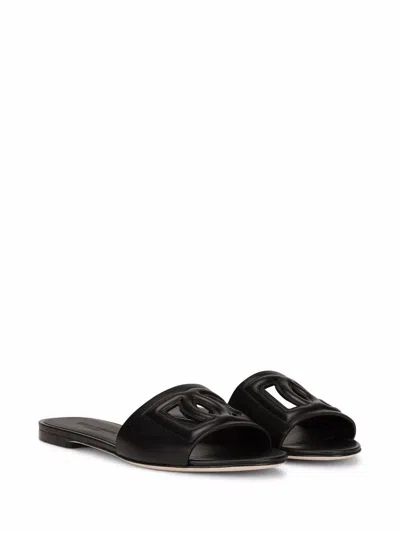 Dolce & Gabbana Black Flats With Cut-out Band And Dg Logo In Soft Rubber Woman In Black