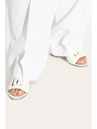 Dolce & Gabbana White Mules With Low Heel And Dg Millennials Detail In Smooth Leather Woman